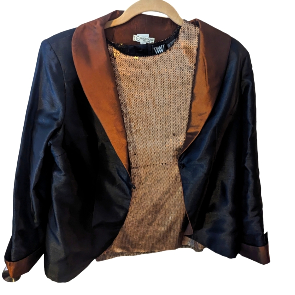 Golden sequin top by Worth New York paired with woolen over coat